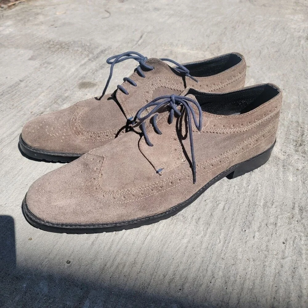 BEN SHERMAN Men's‎ Sz 13 Wingtip Brogue Oxford Loafers Grey Suede Leather Italy